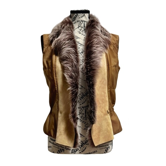 Ermanno Scervino  Women’s Brown Leather Faux Fur Vest. Size 8 - Picture 6 of 10